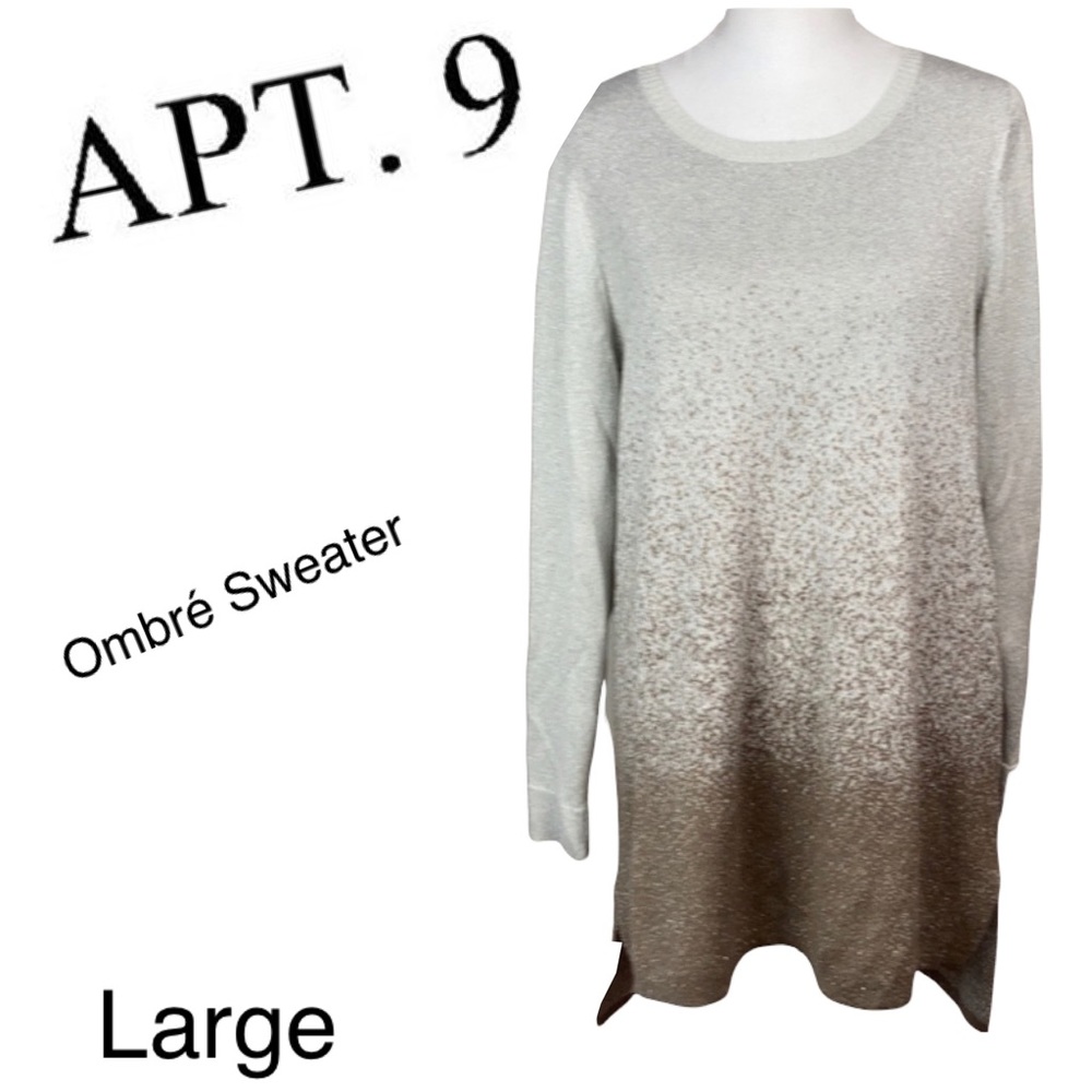 Apt 9 women's Silver/Beige & Cream Ombré Sparkle round neck Sweater L